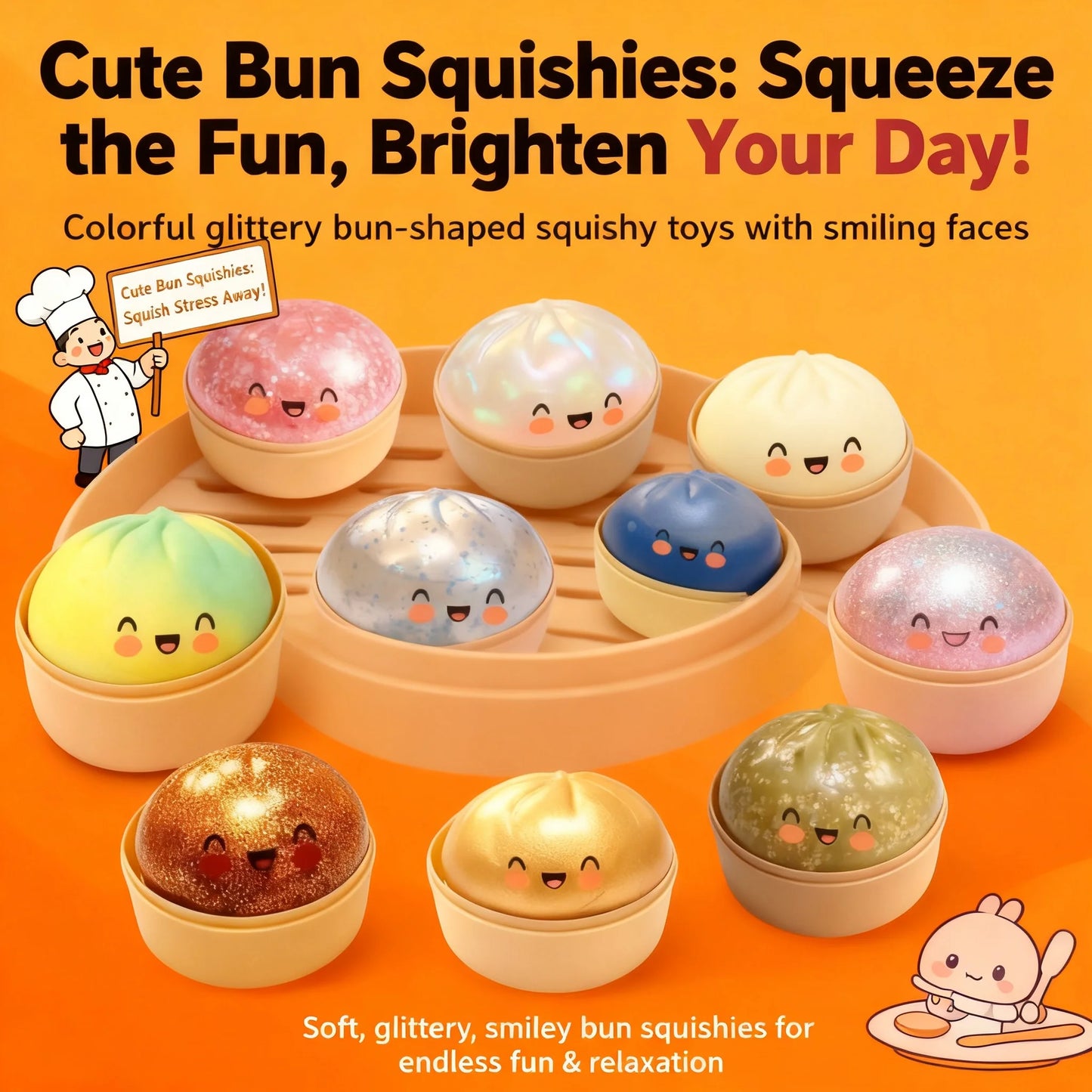 2026 Squishy Dumpling Steamer Bun Crystal Slow Rebound Squeeze Stress Relief Toy Food Shape Fidget Fun Gifts Ornament
